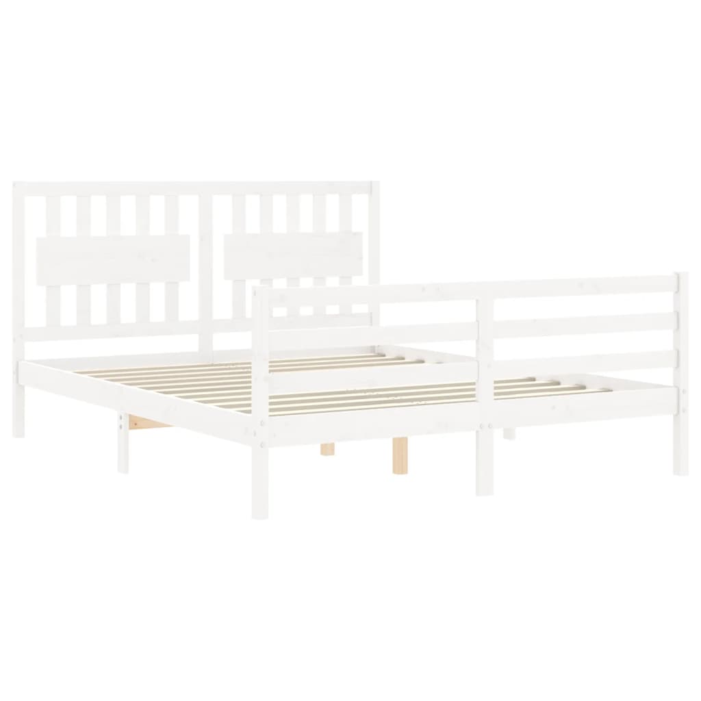 vidaXL Bed Frame with Headboard White King Size Solid Wood