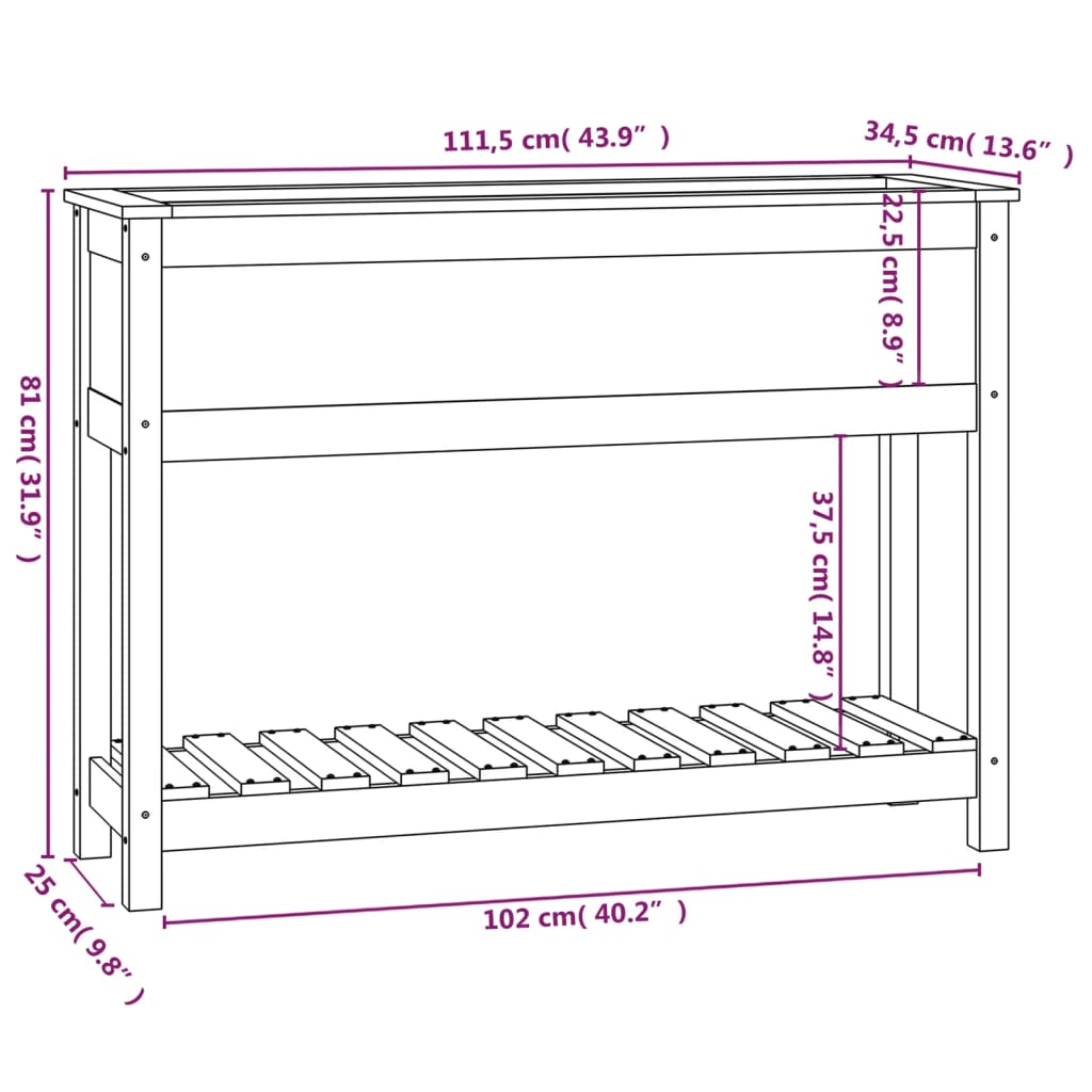 vidaXL Planter with Shelf 111.5x34.5x81 cm Solid Wood Pine