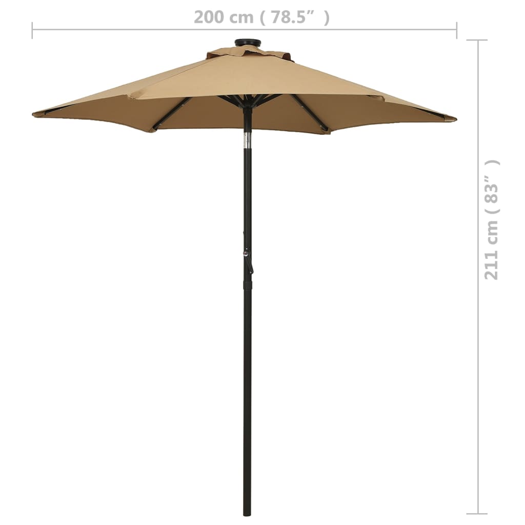 vidaXL Garden Parasol with LED Lights Taupe 200x211 cm Aluminium