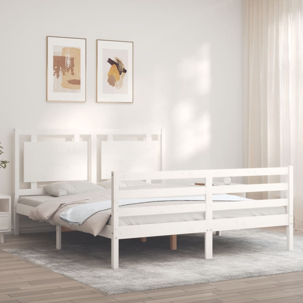 vidaXL Bed Frame without Mattress White King Size Solid Wood