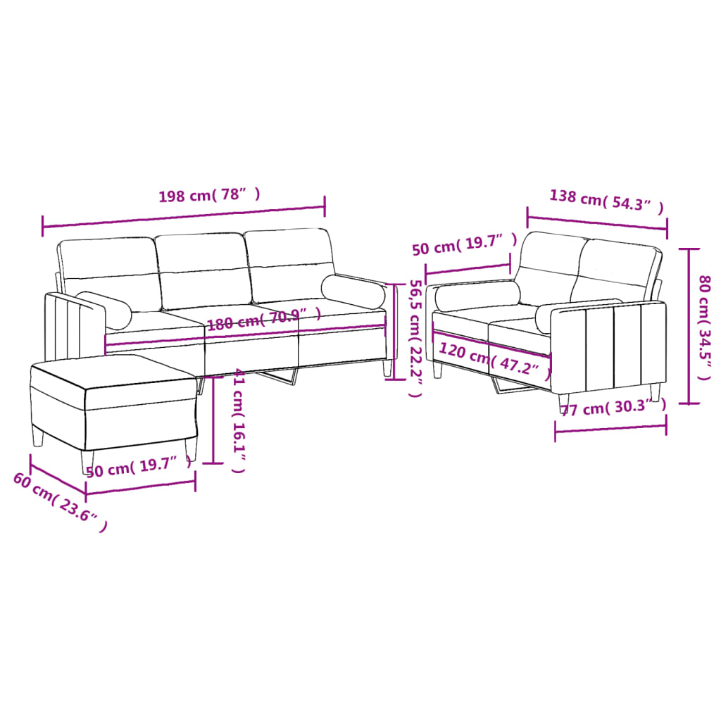 vidaXL 3 Piece Sofa Set with Pillows Dark Grey Fabric