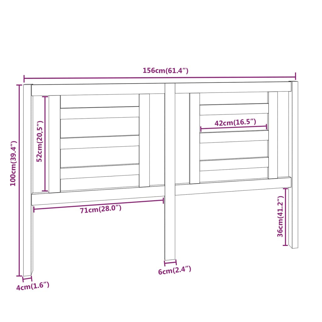 vidaXL Bed Headboard 156x4x100 cm Solid Wood Pine