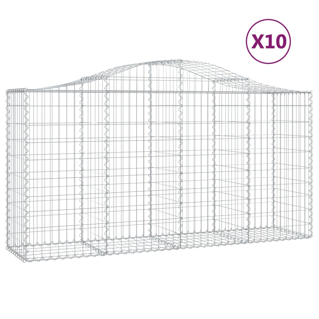 vidaXL Arched Gabion Baskets 10 pcs 200x50x100/120 cm Galvanised Iron