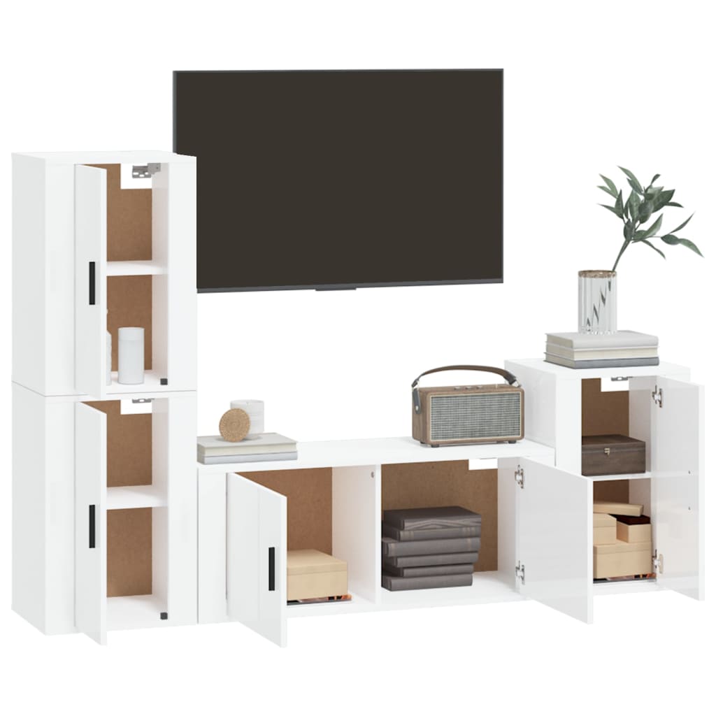 vidaXL 4 Piece TV Cabinet Set High Gloss White Engineered Wood