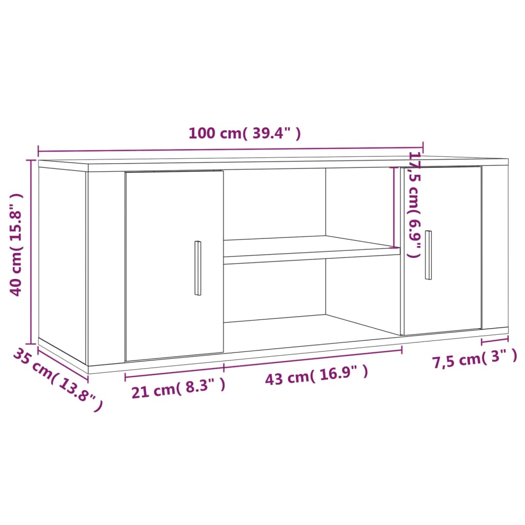 vidaXL TV Cabinet Black 100x35x40 cm Engineered Wood