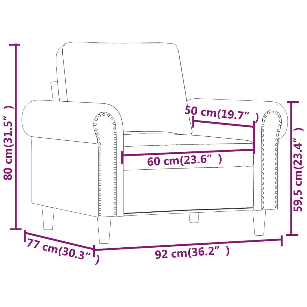 vidaXL Sofa Chair Light Grey 60 cm Velvet