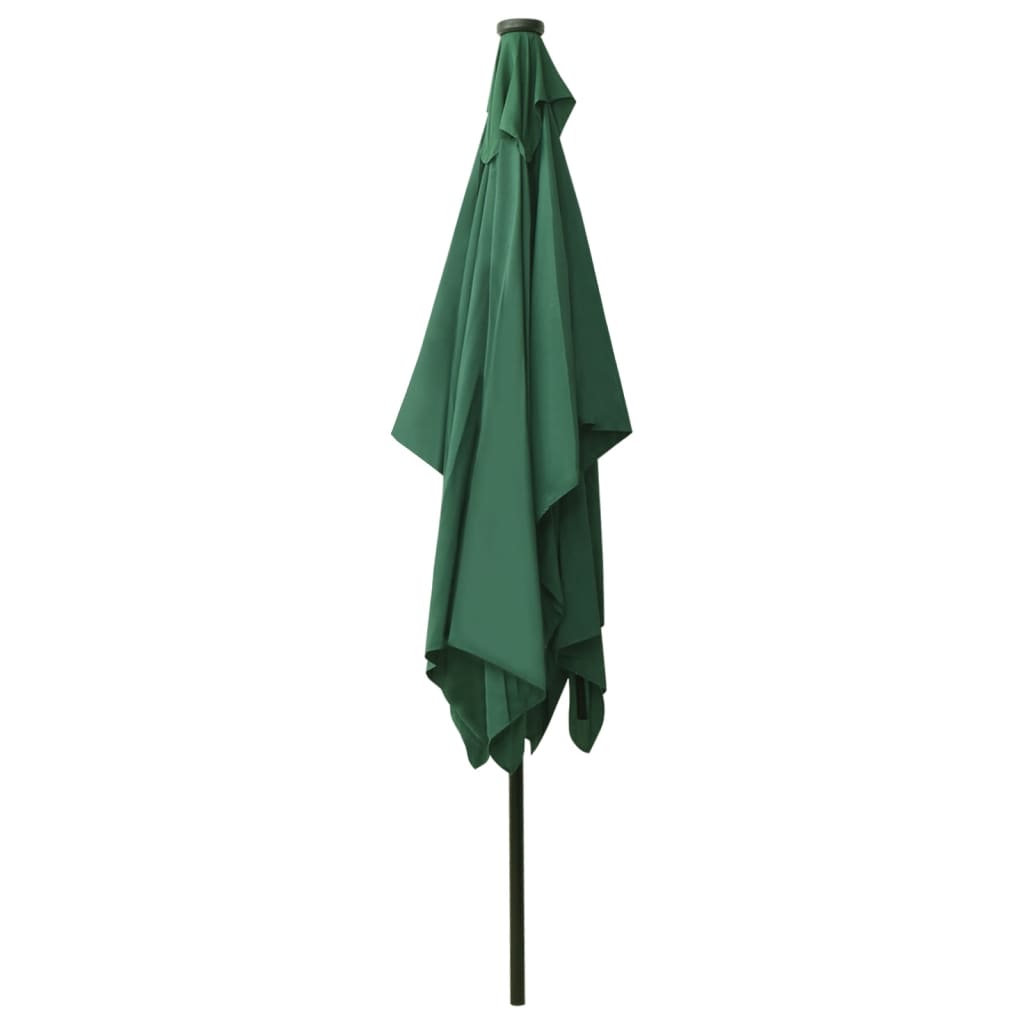 vidaXL Garden Parasol with LEDs and Steel Pole Green 2x3 m