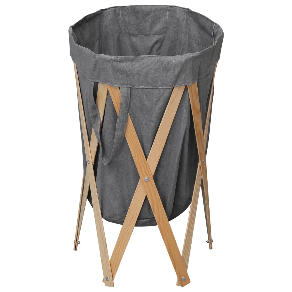 vidaXL Folding Laundry Basket Grey Wood and Fabric