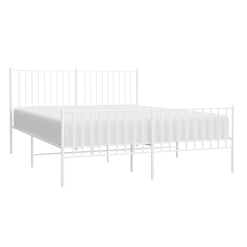 vidaXL Metal Bed Frame without Mattress with Footboard White 150x200 cm King Size