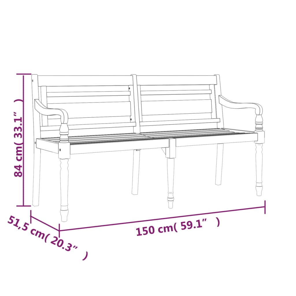 vidaXL Batavia Bench with Beige Cushion 150 cm Solid Wood Teak