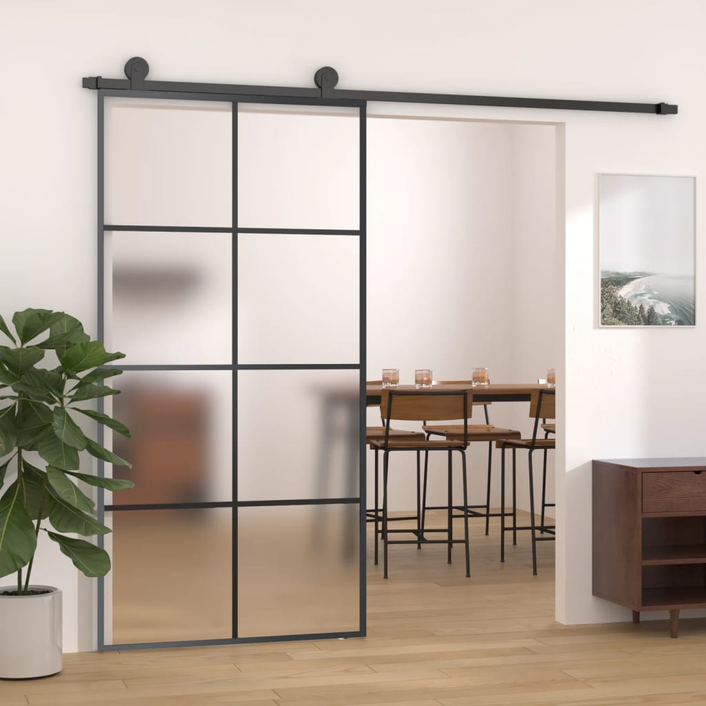 vidaXL Sliding Door Frosted ESG Glass and Aluminium 102.5x205 cm Black