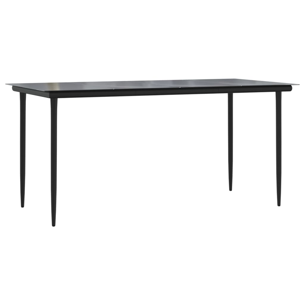 vidaXL Garden Dining Table Black 160x80x74cm Steel and Tempered Glass