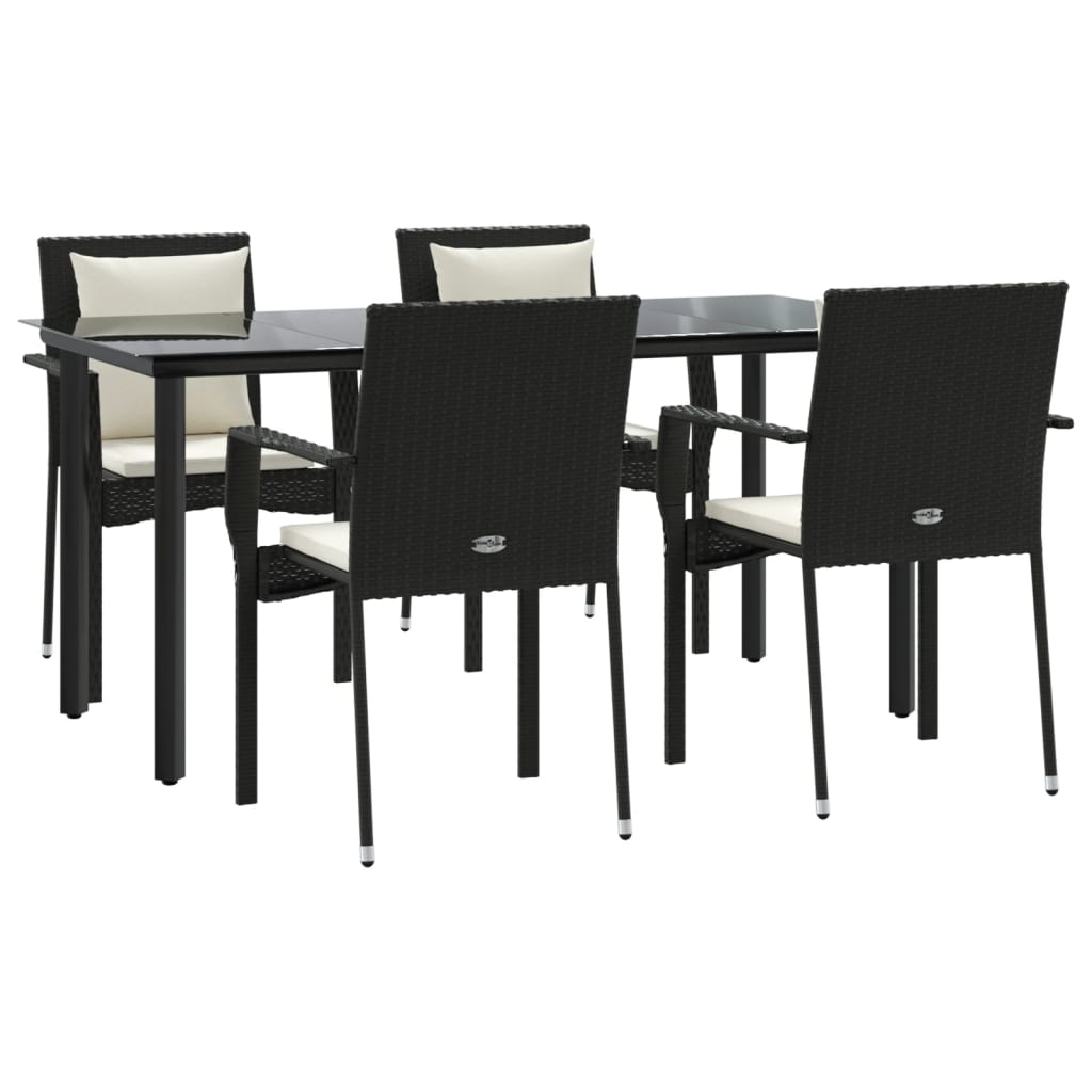 vidaXL 5 Piece Garden Dining Set with Cushions Black Poly Rattan