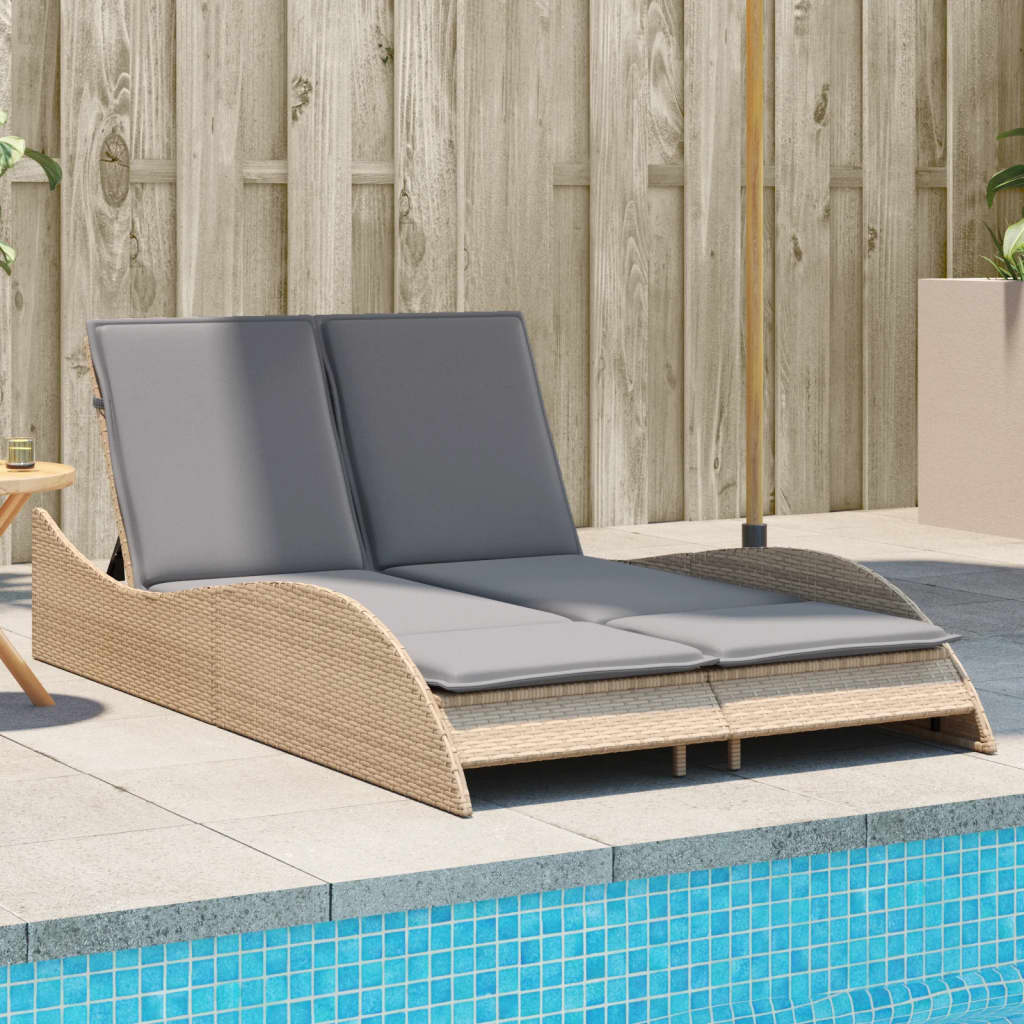 vidaXL Sun Lounger with Cushions Beige 114x205x73 cm Poly Rattan