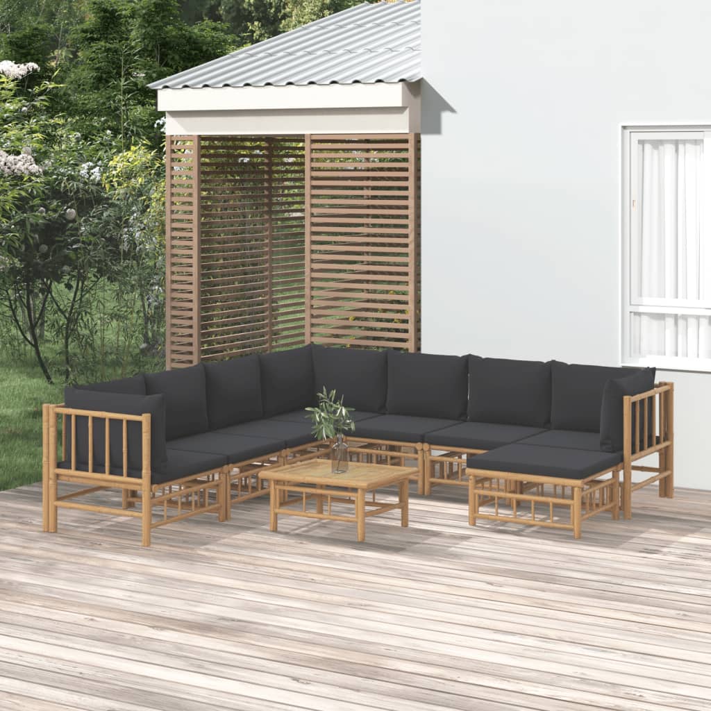 vidaXL 9 Piece Garden Lounge Set with Dark Grey Cushions Bamboo