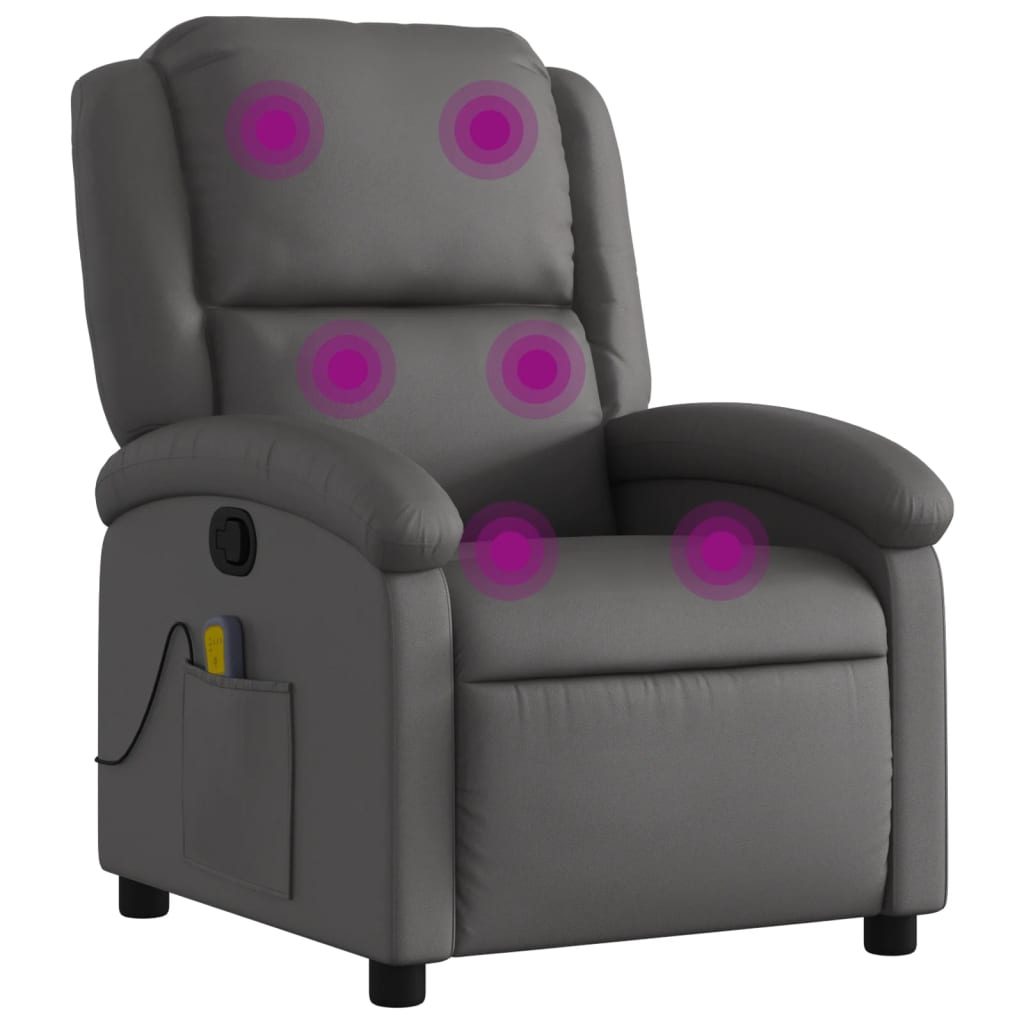 vidaXL Massage Recliner Chair Grey Real Leather