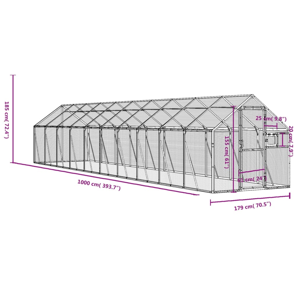 vidaXL Aviary Silver 1.79x10x1.85 m Aluminium