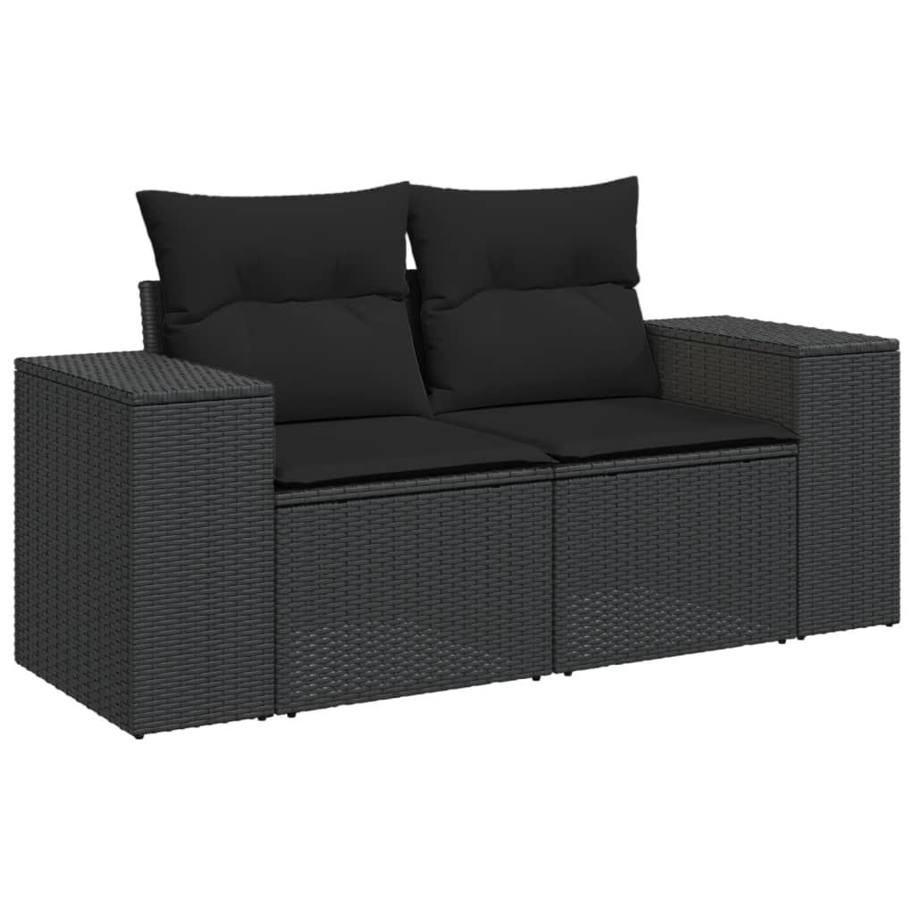 vidaXL 7 Piece Garden Sofa Set with Cushions Black Poly Rattan