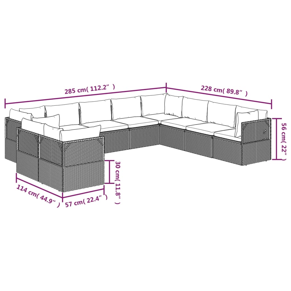 vidaXL 10 Piece Garden Lounge Set with Cushions Grey Poly Rattan