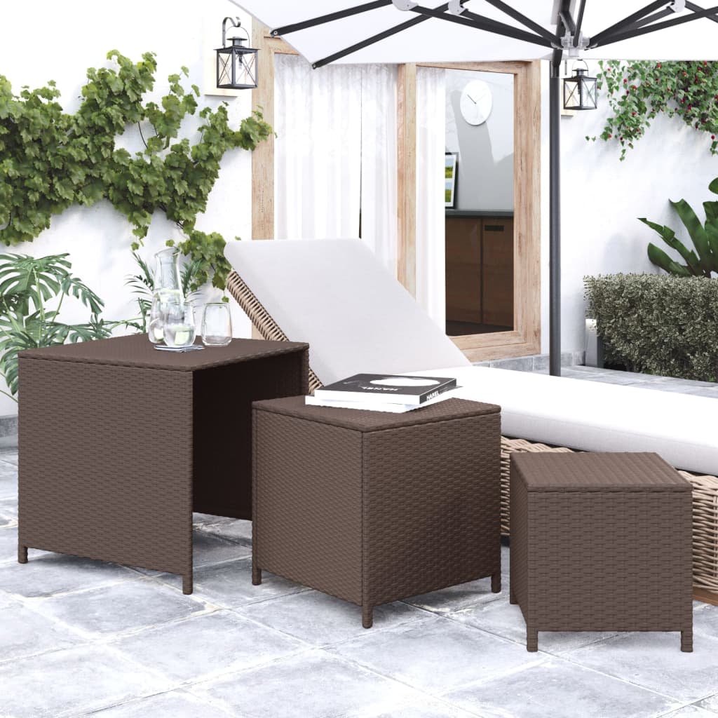 vidaXL Nesting Tables 3 pcs Brown Poly Rattan