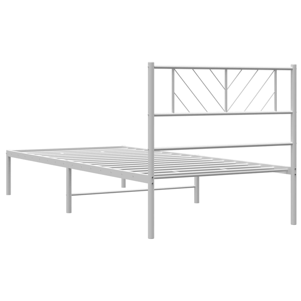 vidaXL Metal Bed Frame without Mattress with Headboard White 90x190 cm Single