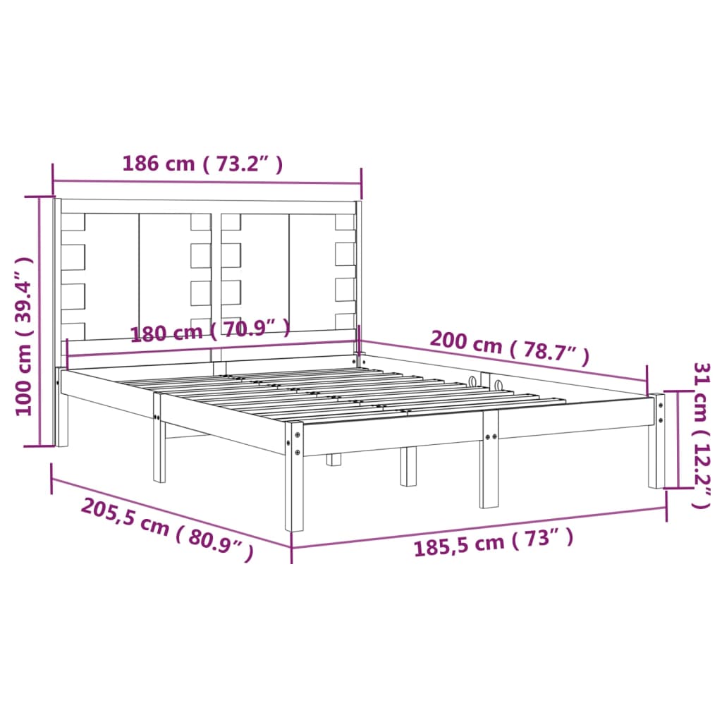 vidaXL Bed Frame without Mattress Black 180x200 cm Super King Solid Wood