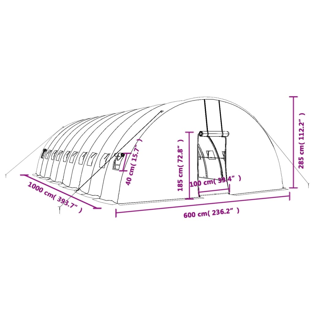 vidaXL Greenhouse with Steel Frame Green 60 m² 10x6x2.85 m