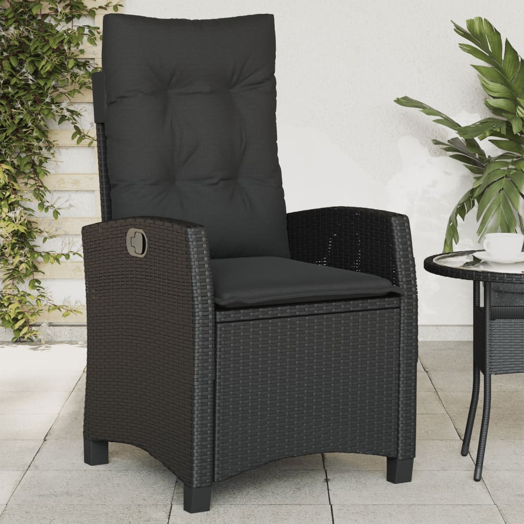 vidaXL Reclining Garden Chairs 2 pcs with Cushions Black Poly Rattan