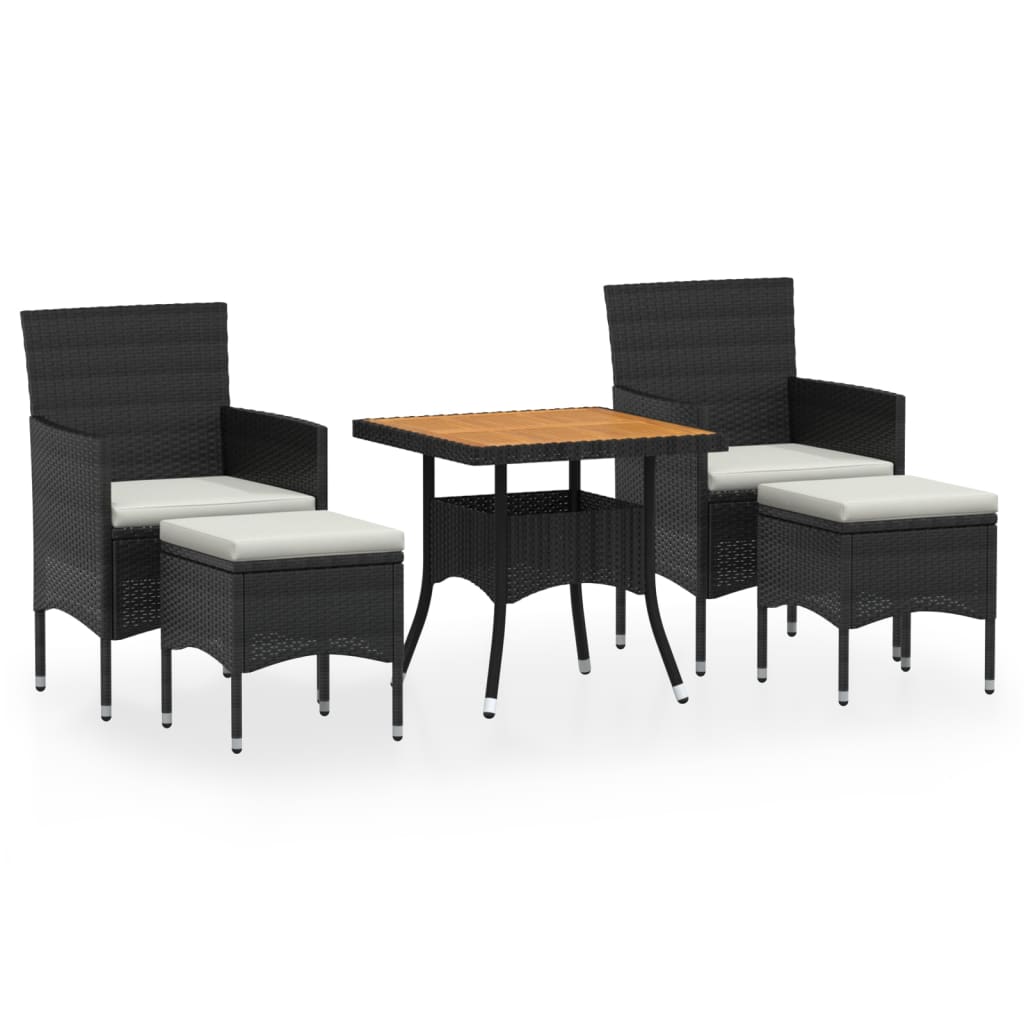 vidaXL 5 Piece Garden Dining Set Poly Rattan & Solid Acacia Wood Black