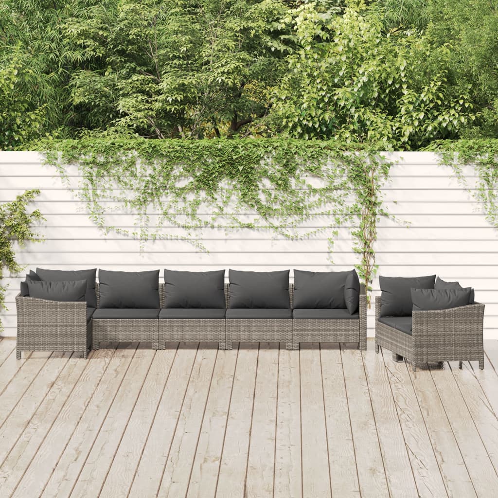 vidaXL 8 Piece Garden Lounge Set with Cushions Grey Poly Rattan