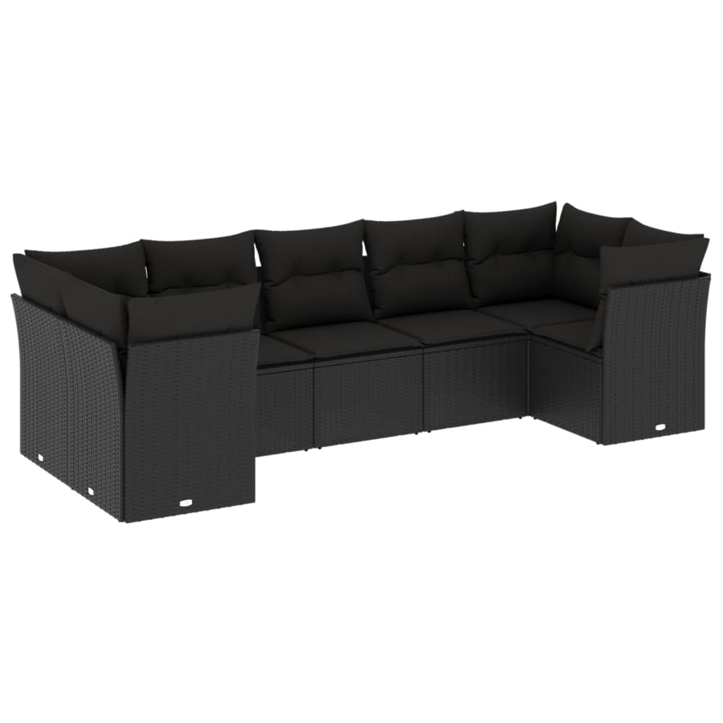 vidaXL 7 Piece Garden Sofa Set with Cushions Black Poly Rattan