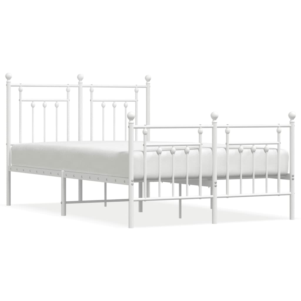 vidaXL Metal Bed Frame without Mattress with Footboard White 135x190 cm Double