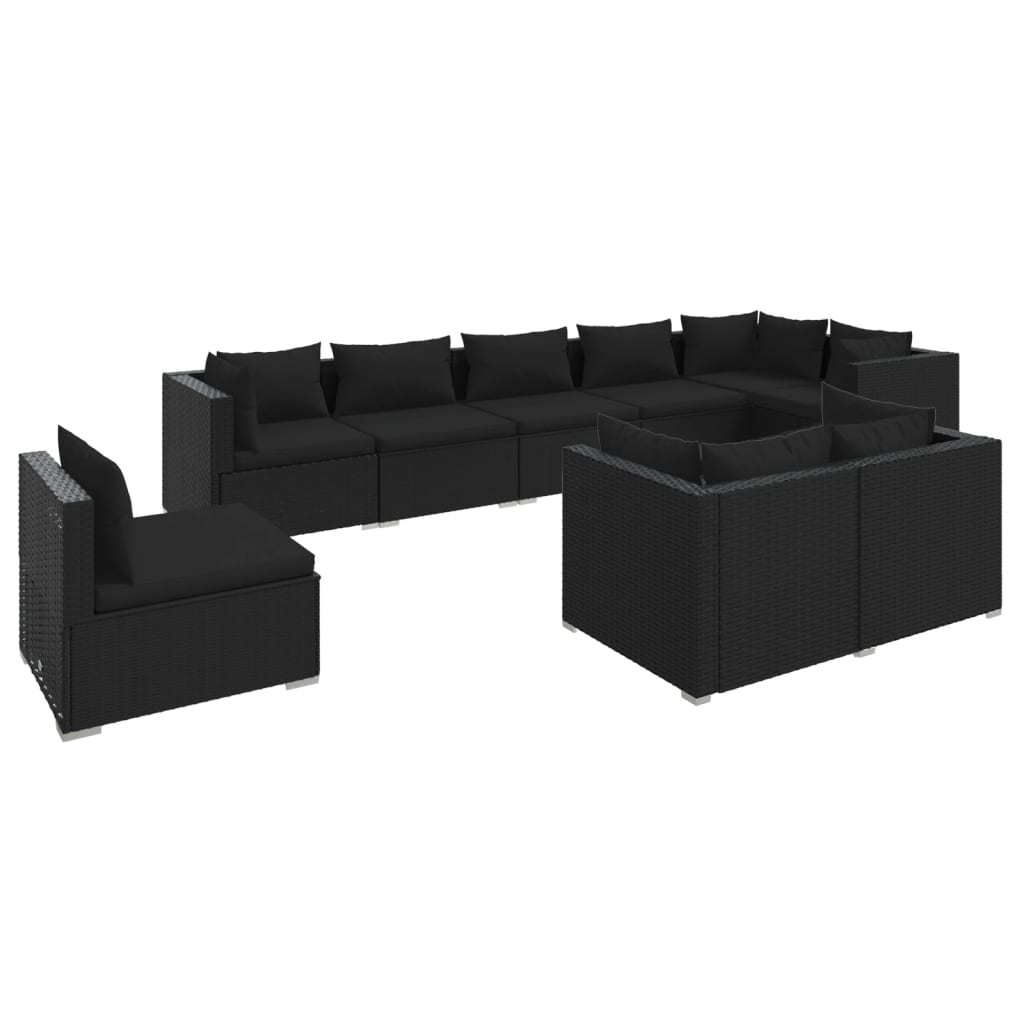 vidaXL 9 Piece Garden Lounge Set with Cushions Poly Rattan Black