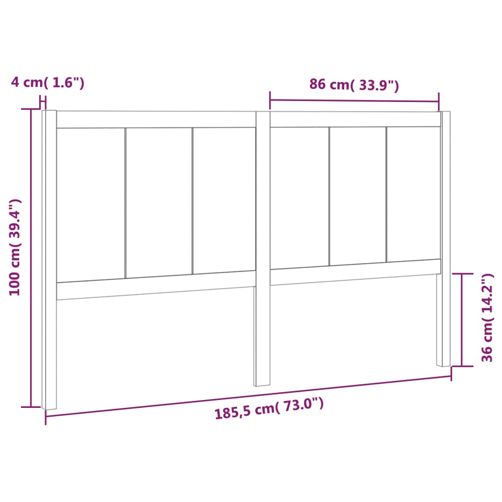 vidaXL Bed Headboard Black 185.5x4x100 cm Solid Pine Wood