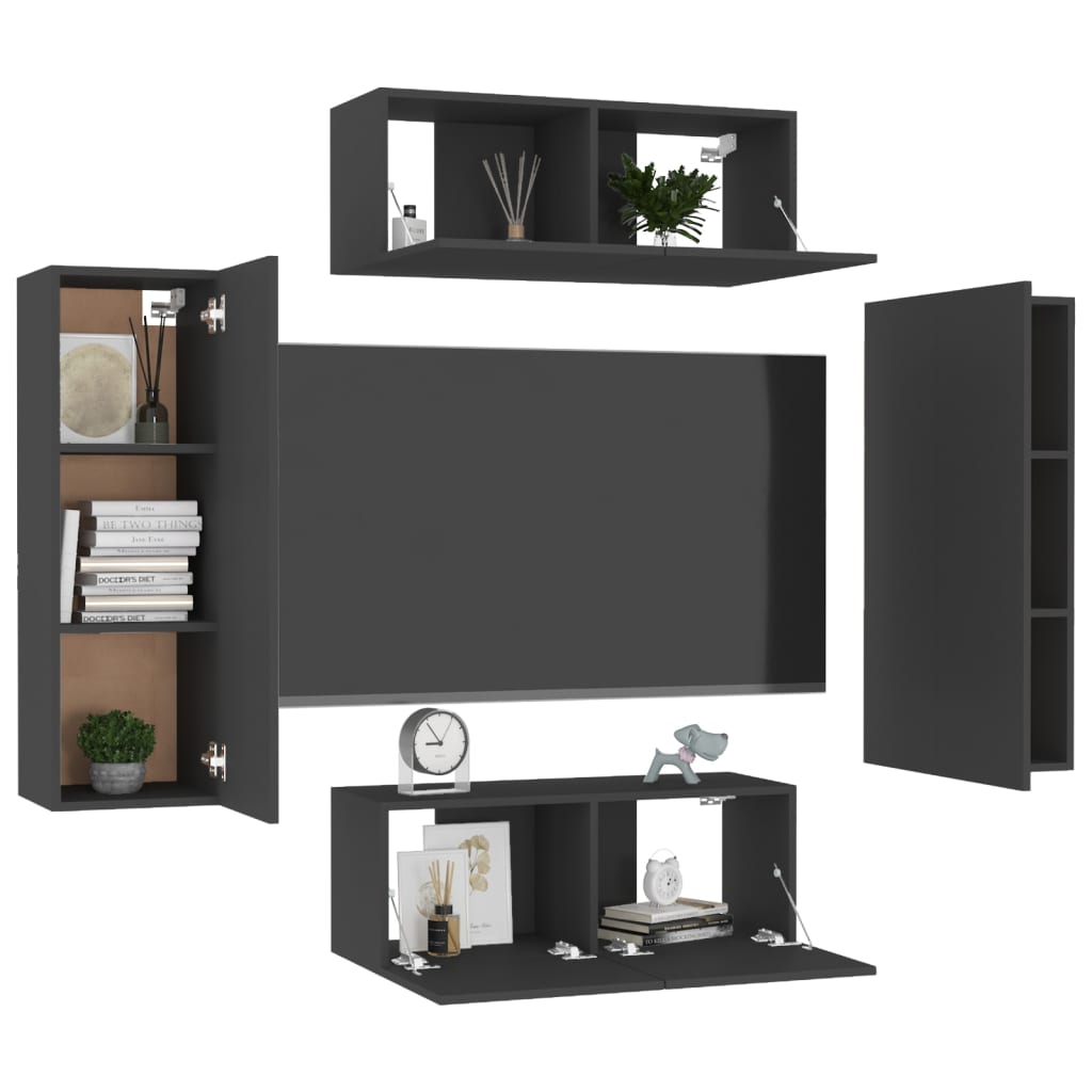 vidaXL 4 Piece TV Cabinet Set Black Engineered Wood