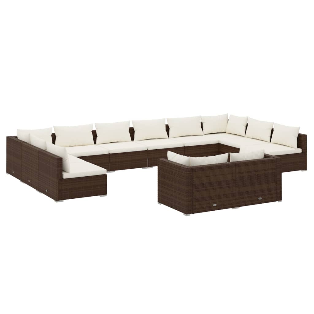 vidaXL 12 Piece Garden Lounge Set with Cushions Brown Poly Rattan