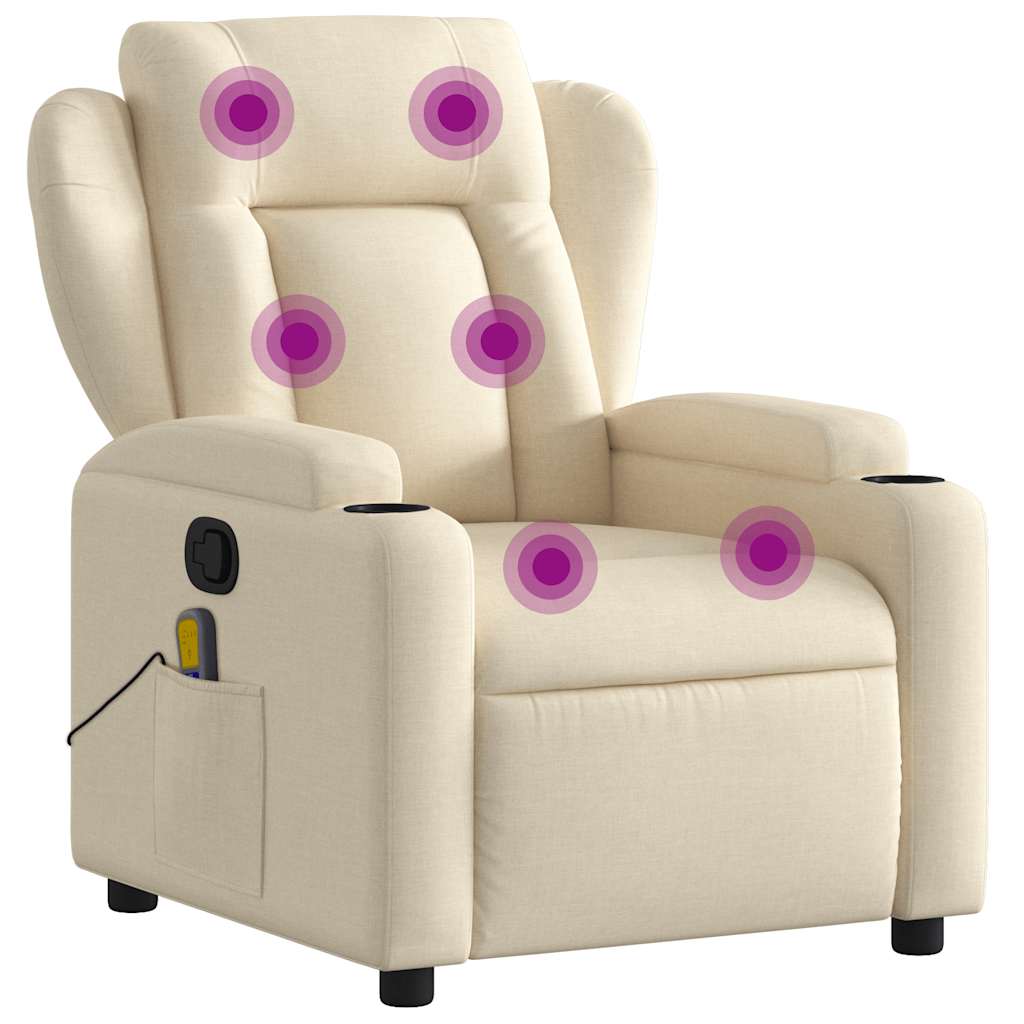 vidaXL Massage Recliner Chair Cream Fabric