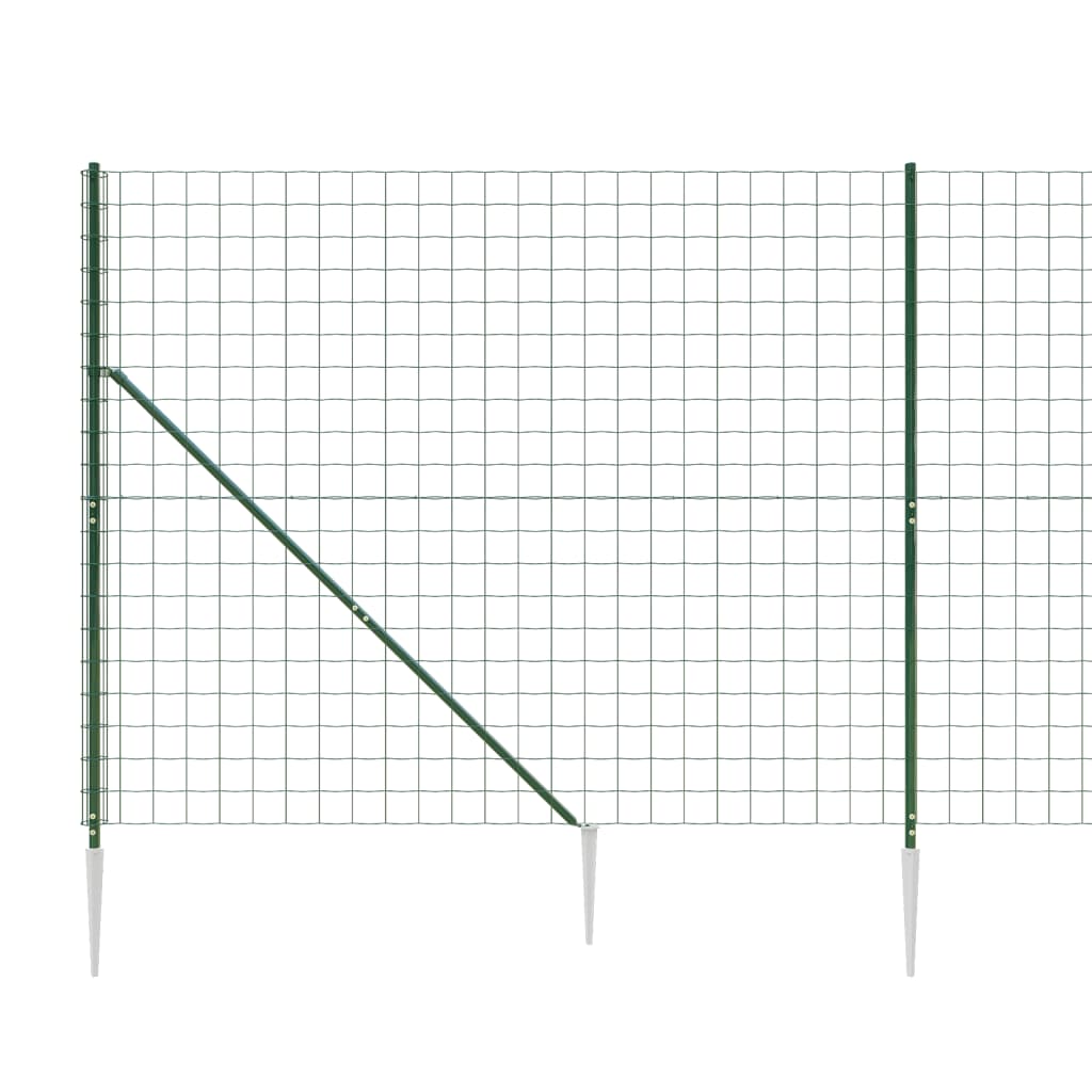 vidaXL Wire Mesh Fence with Spike Anchors Green 1.4x25 m