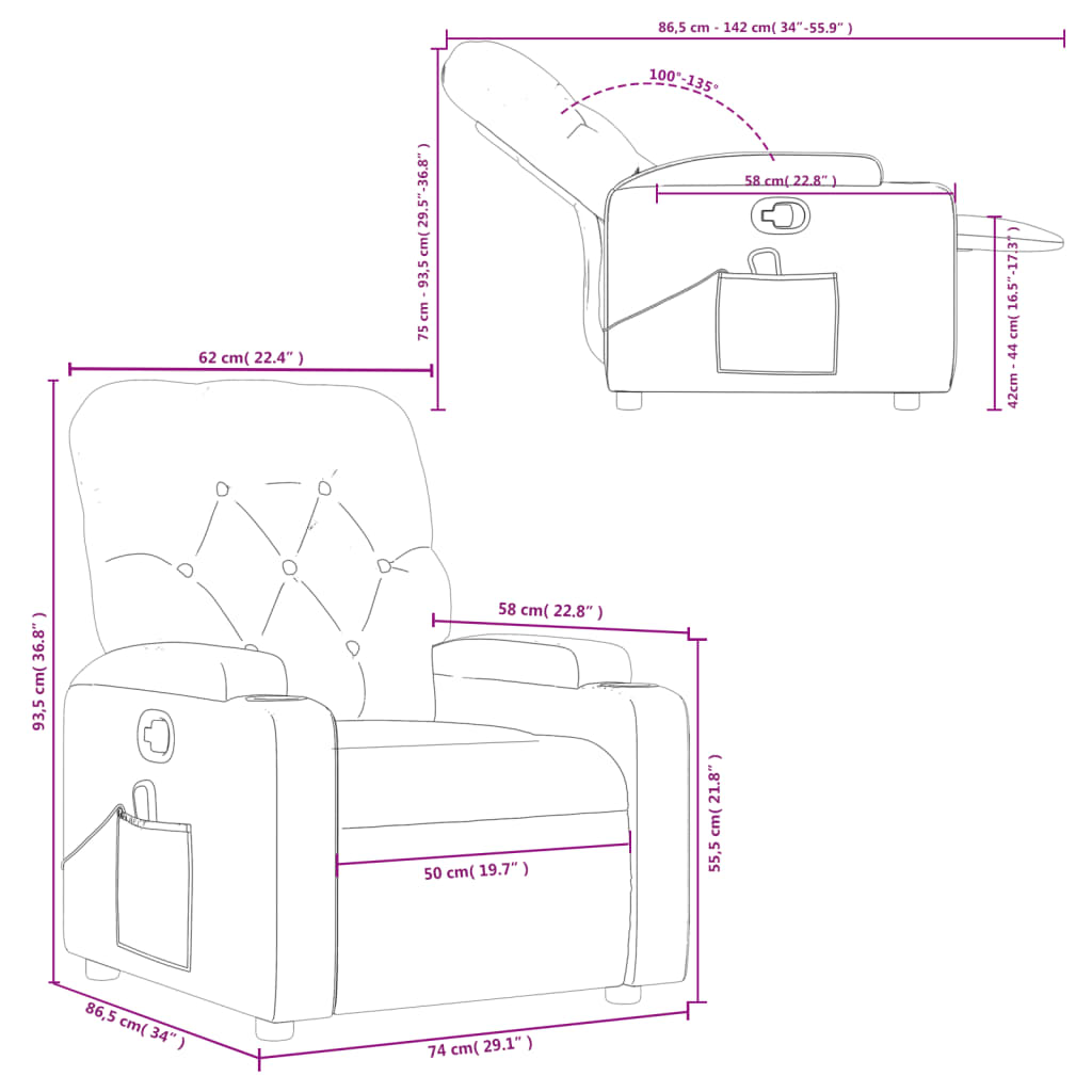 vidaXL Massage Recliner Chair Black Fabric