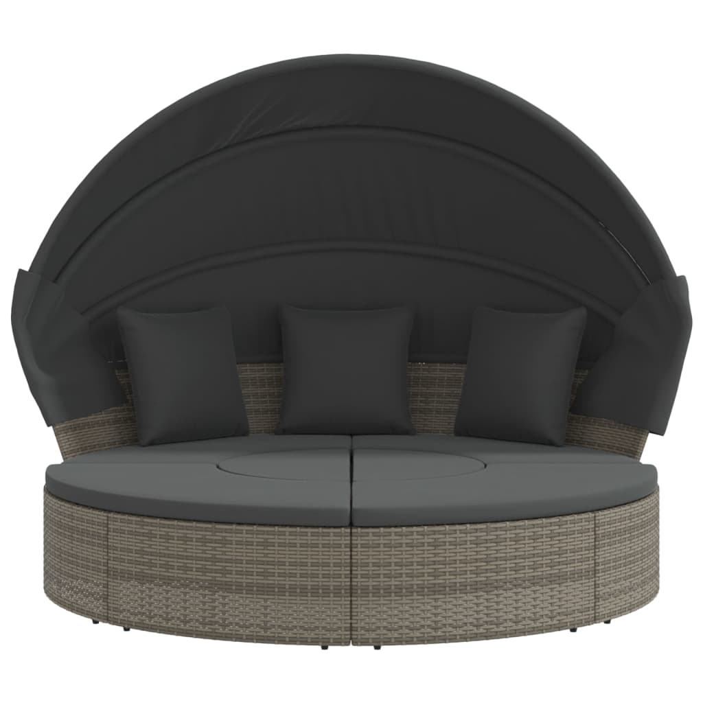 vidaXL Outdoor Lounge Bed with Canopy and Cushions Grey Poly Rattan