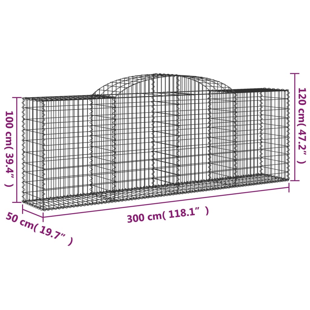 vidaXL Arched Gabion Baskets 4 pcs 300x50x100/120 cm Galvanised Iron