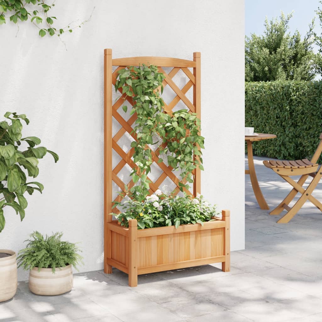 vidaXL Planter with Trellis Brown Solid Wood Fir