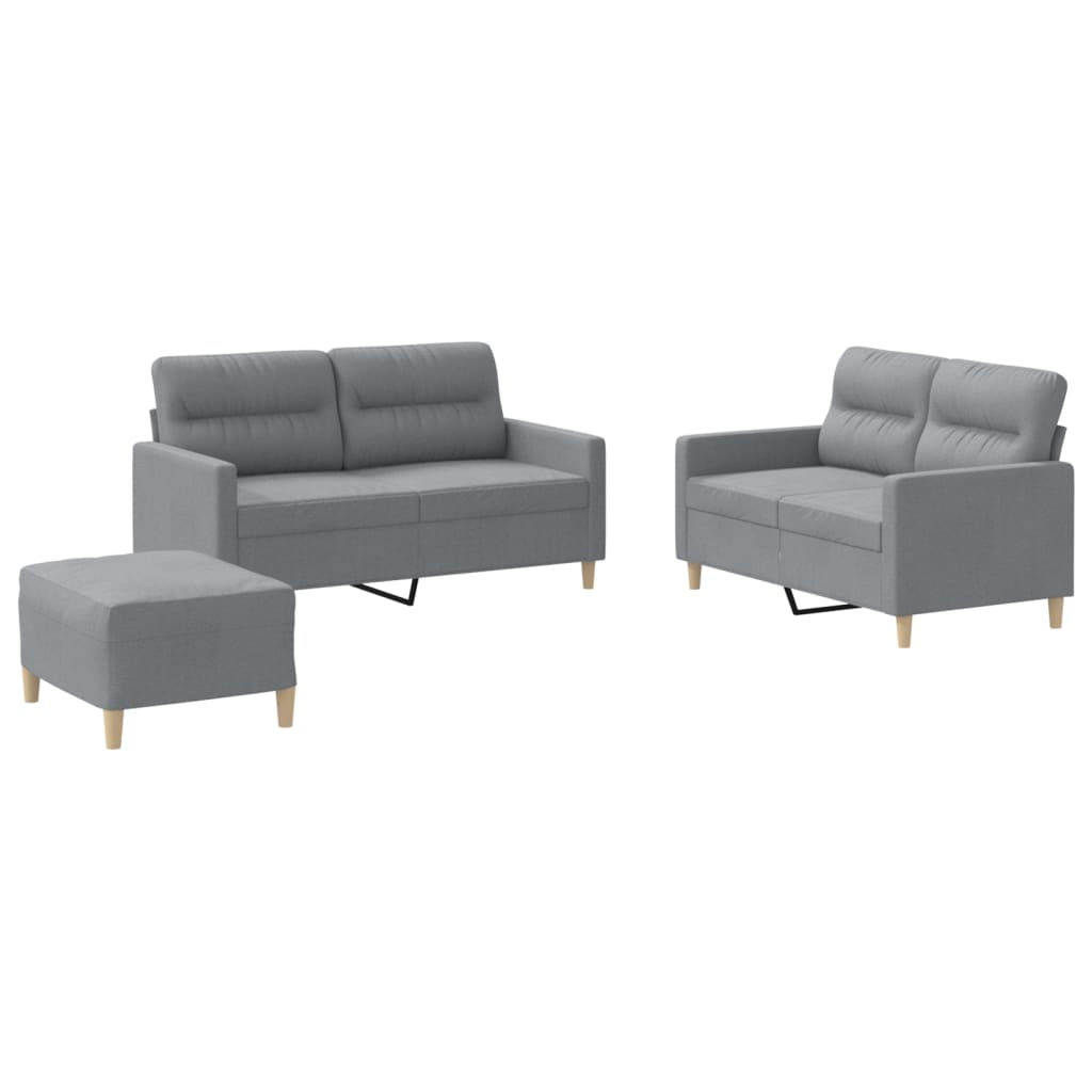 vidaXL 3 Piece Sofa Set with Cushions Light Grey Fabric