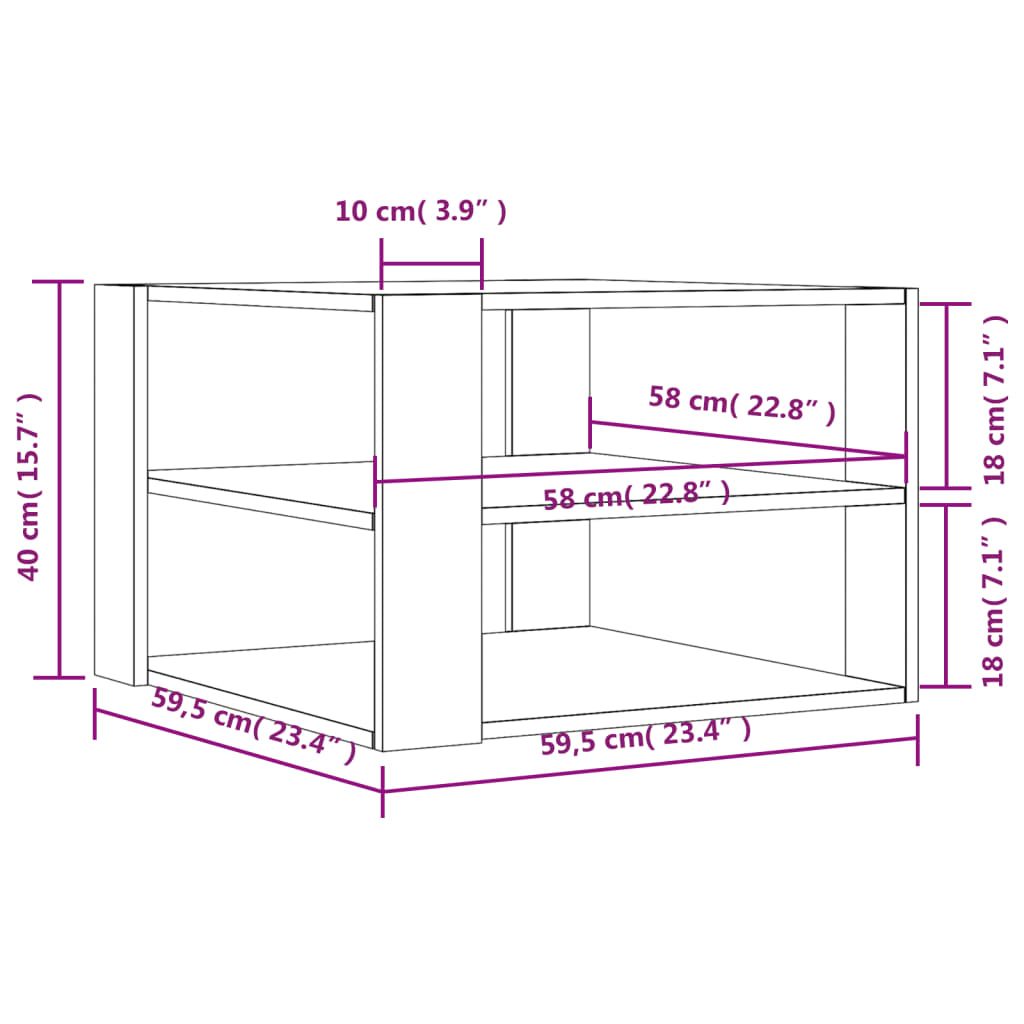 vidaXL Coffee Table White 59.5x59.5x40 cm Engineered Wood