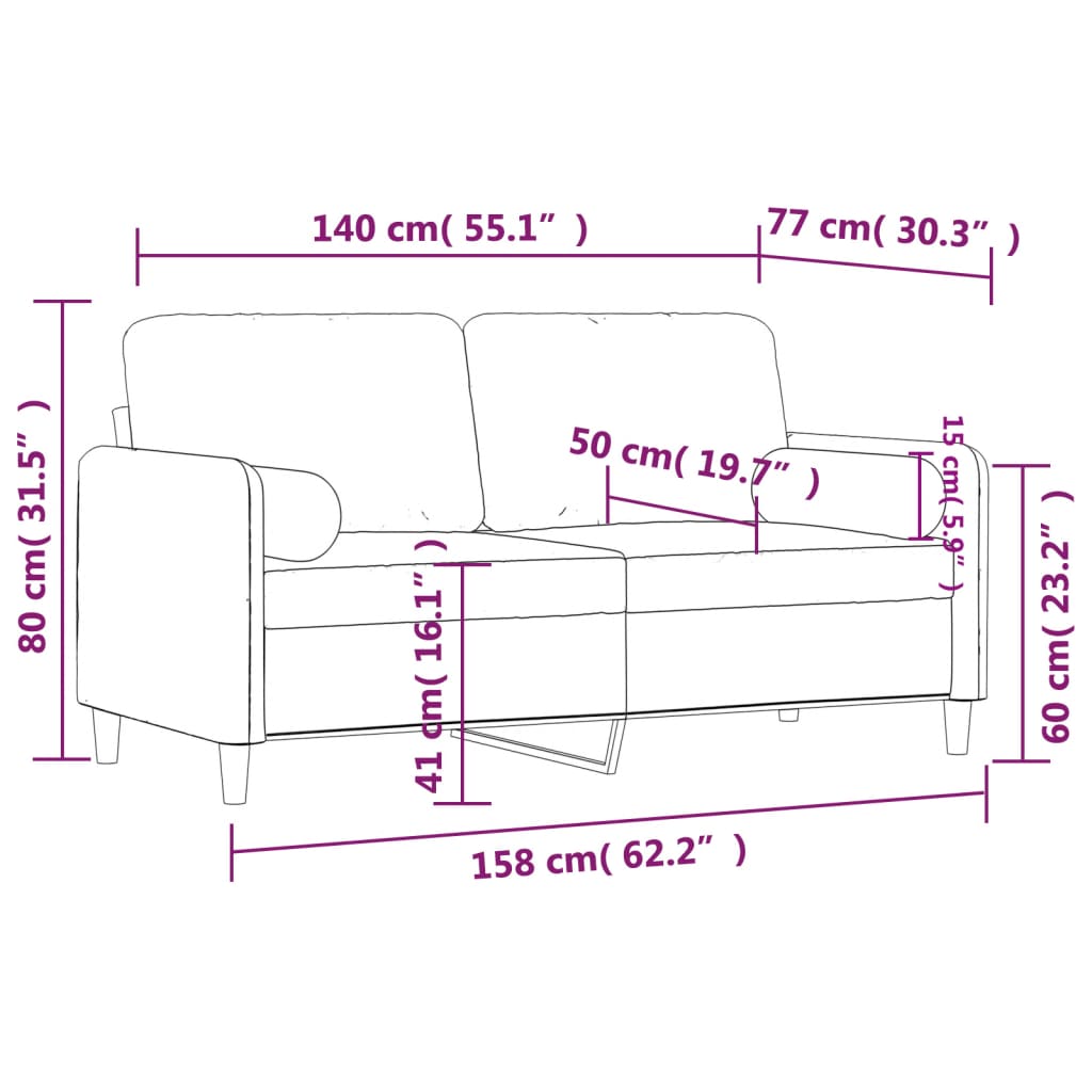 vidaXL 2-Seater Sofa with Throw Pillows Light Grey 140 cm Velvet