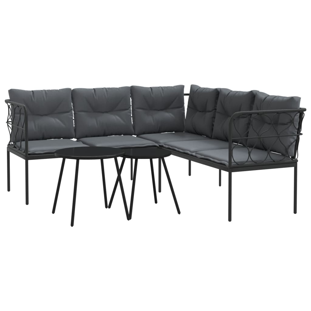 vidaXL Garden Sofa Set with Cushions Black Steel and Textilene