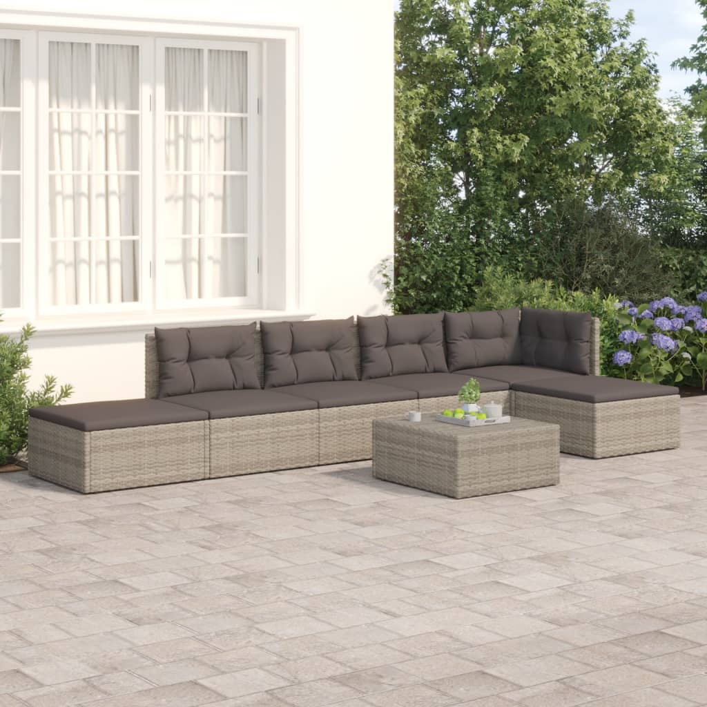 vidaXL 6 Piece Garden Lounge Set with Cushions Grey Poly Rattan