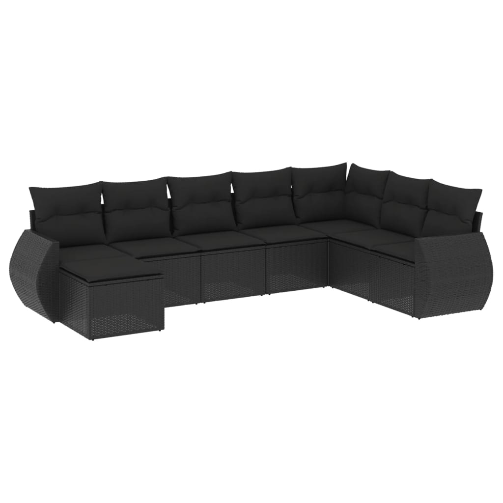 vidaXL 8 Piece Garden Sofa Set with Cushions Black Poly Rattan