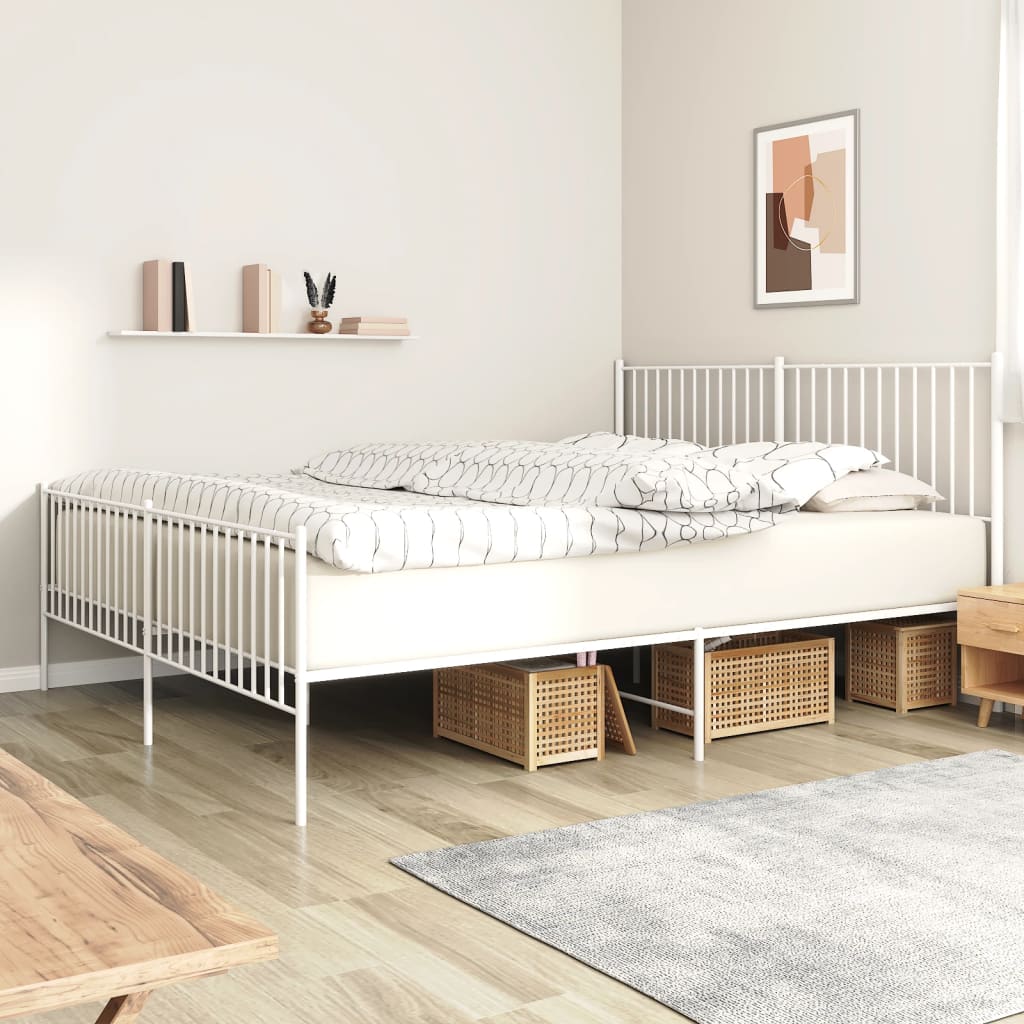 vidaXL Metal Bed Frame with Headboard and Footboard White 180x200 cm Super King