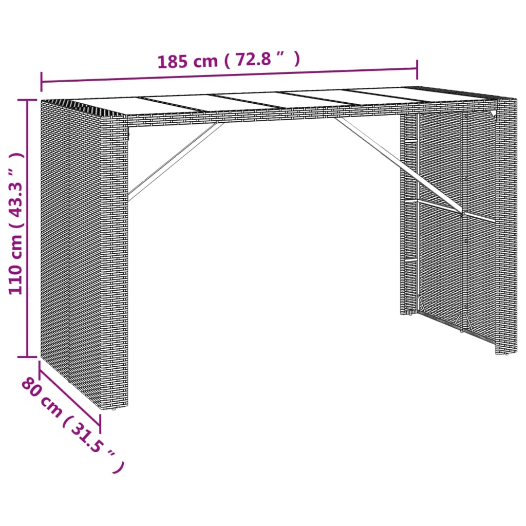 vidaXL 7 Piece Garden Bar Set with Cushions Grey Poly Rattan